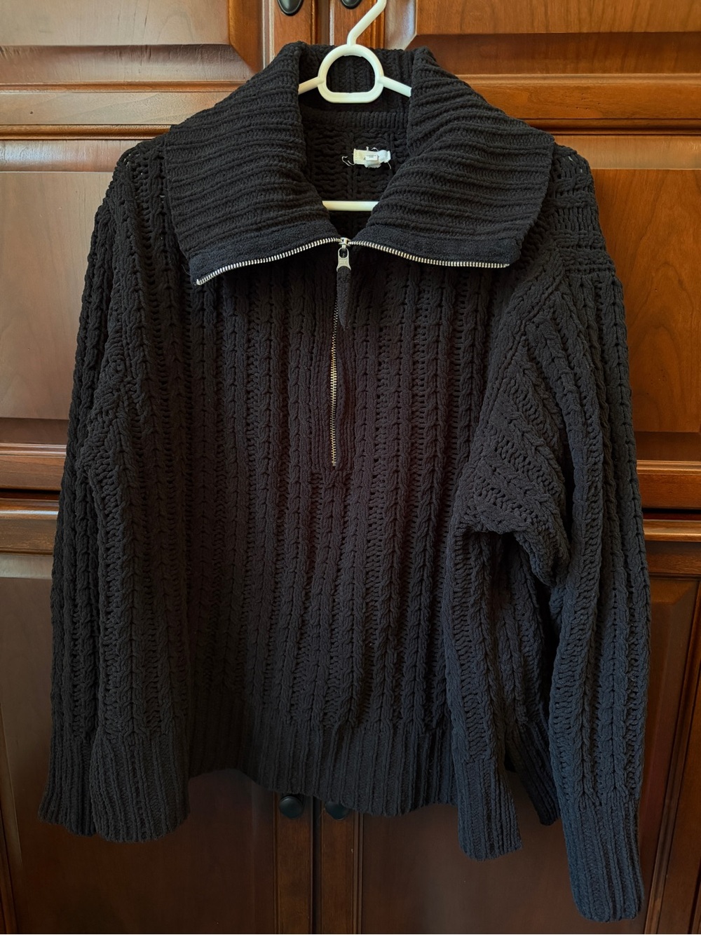 aerie Black Cable-Knit Half-Zip Sweater